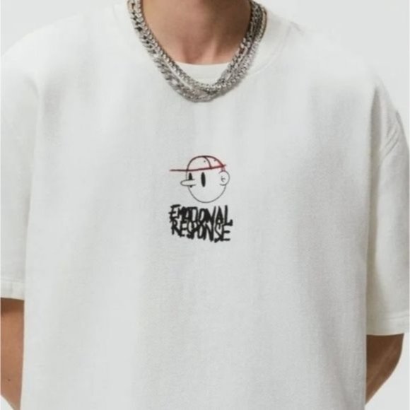 NWD ZARA MEN tex print shirt TEXT T-SHIRT Short Sleeve Cotton emotional response - Picture 4 of 4